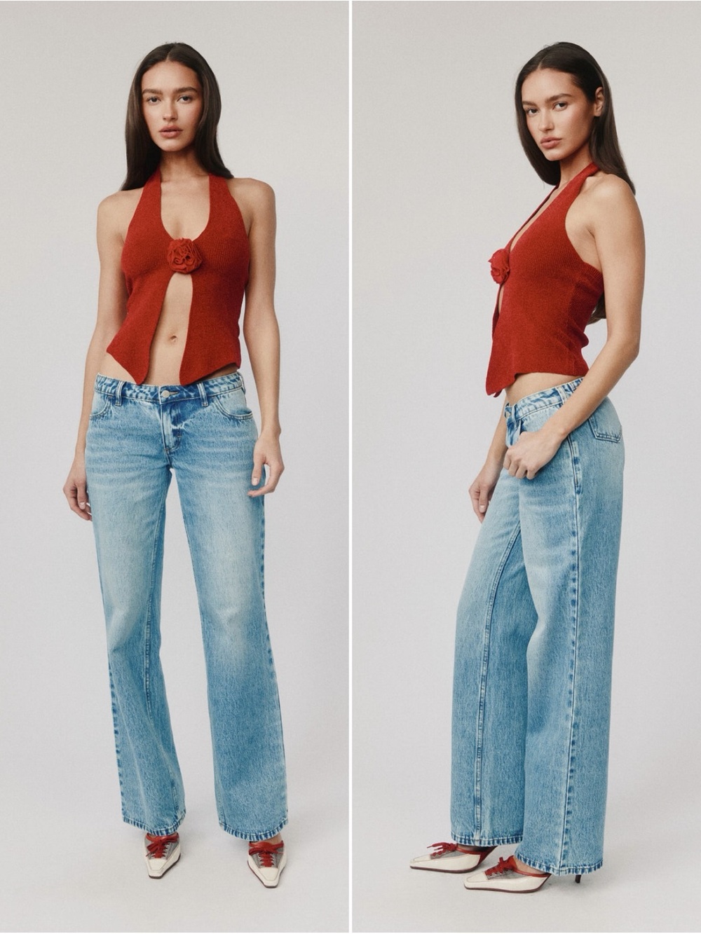 With Jéan Red Rose Halter Top Y2K Open Front Size S